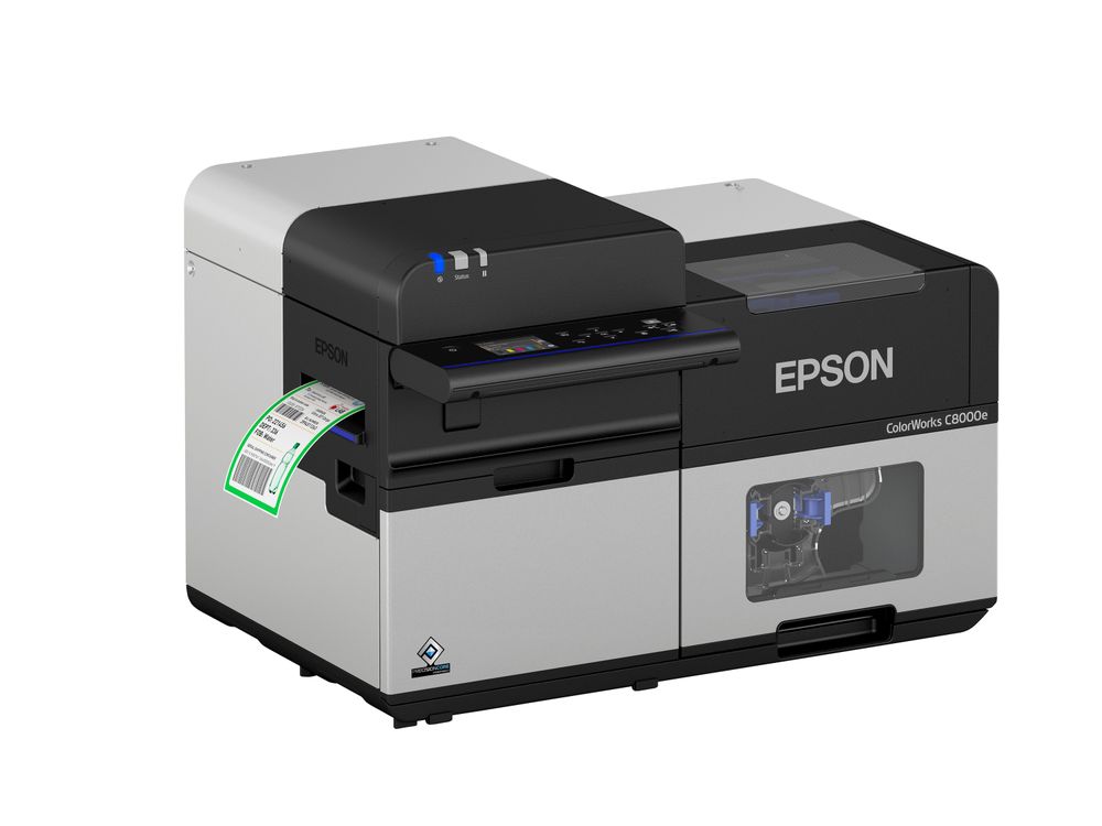 Imprimante d’étiquettes couleur Epson ColorWorks C8000e avec étiquette gauche