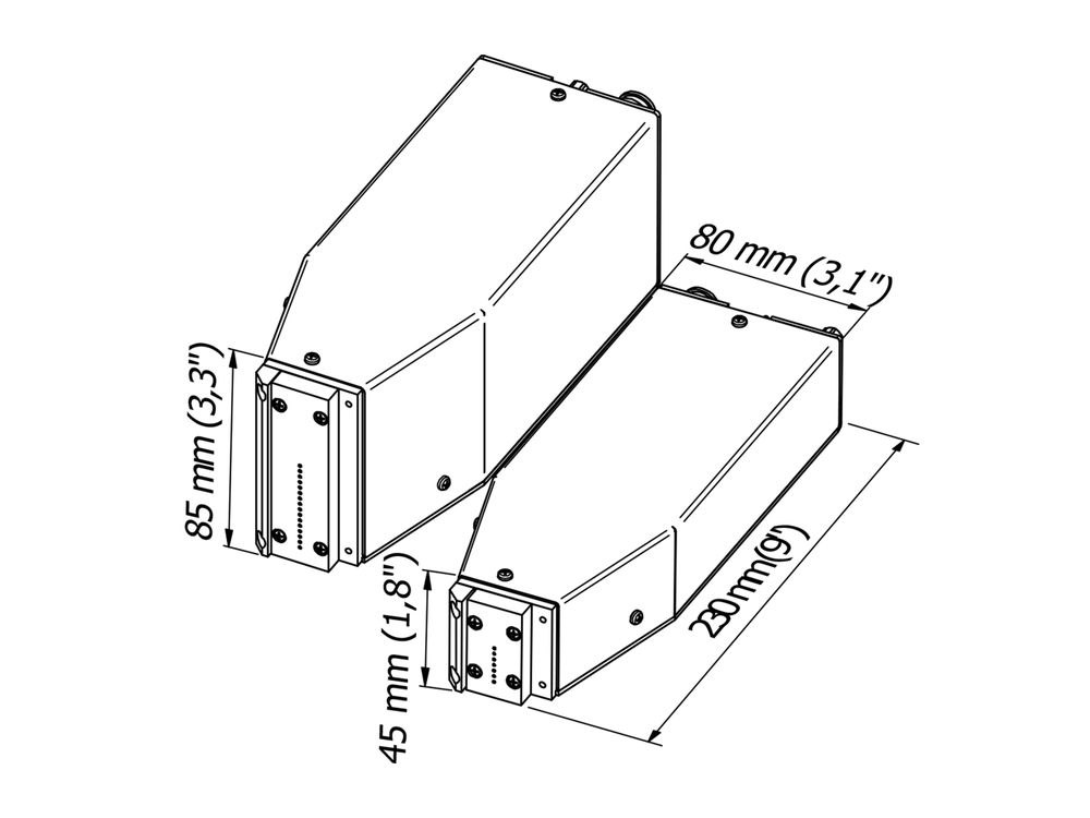 Imprimante jet d’encre petits caractères Zanasi DOD Z408 Têtes d’impression Dessin technique Dimensions