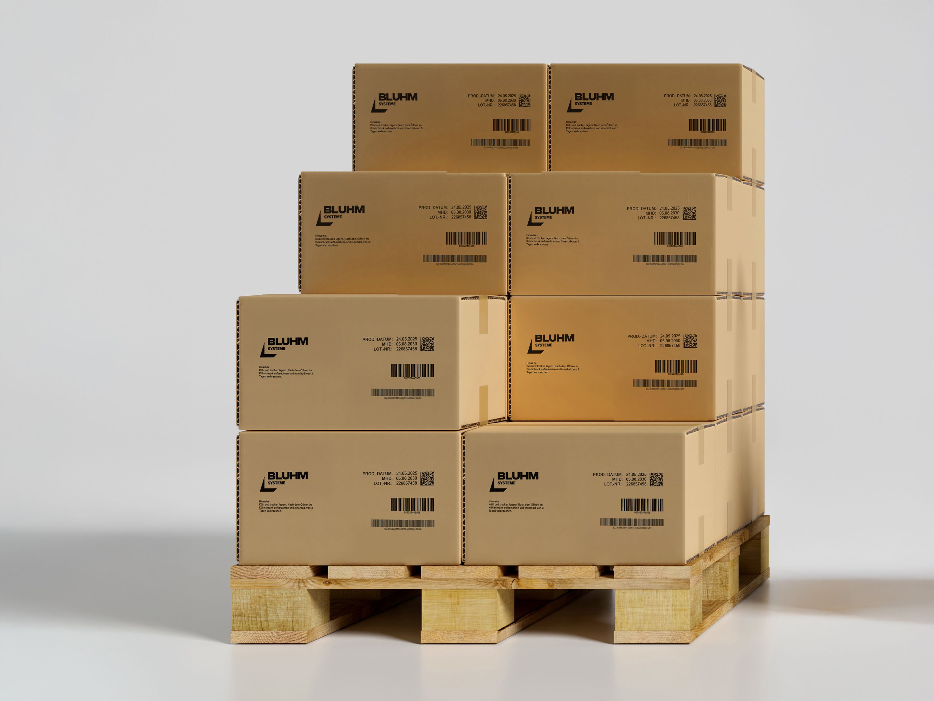Cartons imprimés avec l’imprimante à jet d’encre Markoprint integra Singular 108 sur une palette