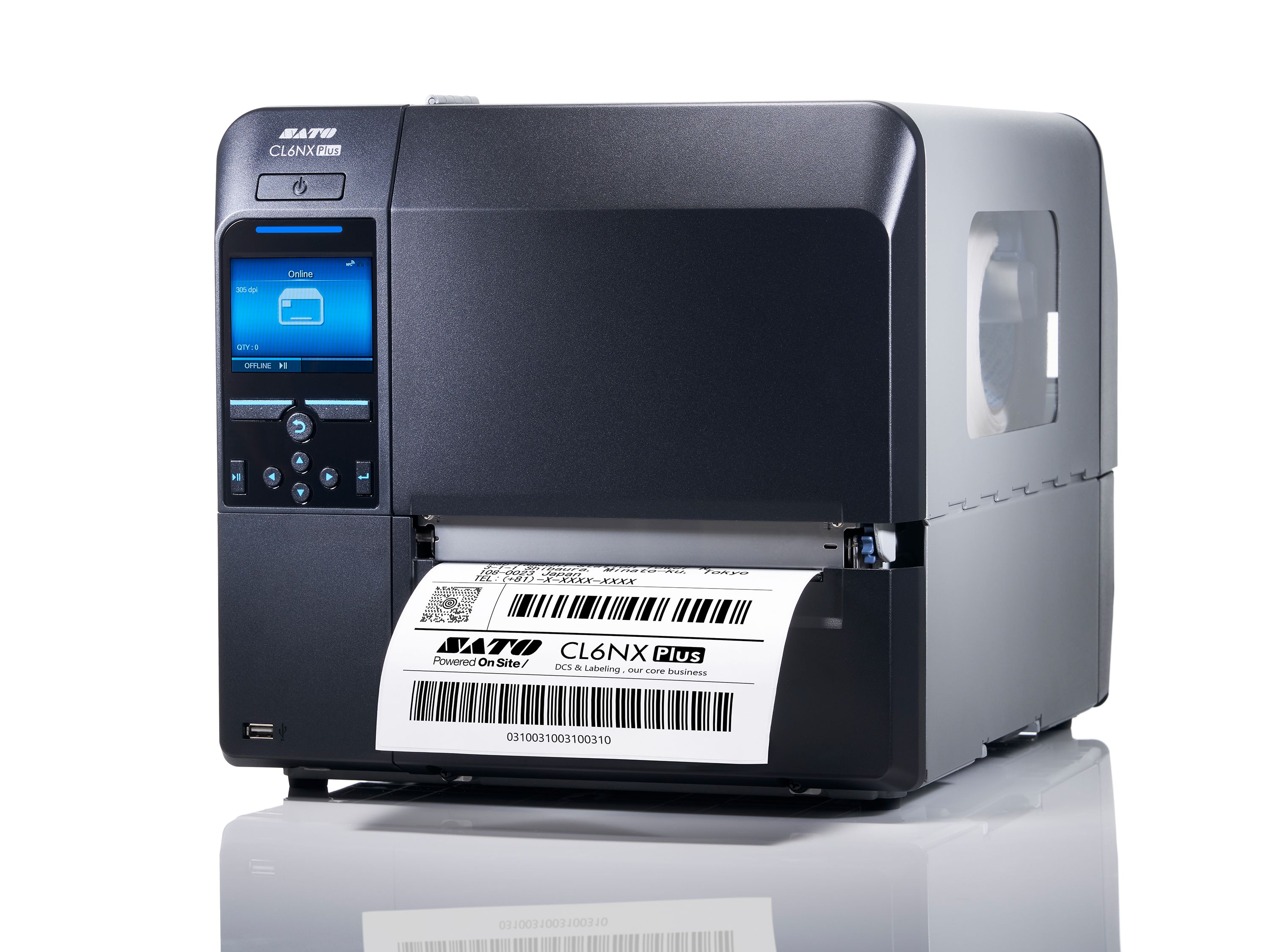 Sato CL6NX Plus face avant lors de l’impression d’étiquettes