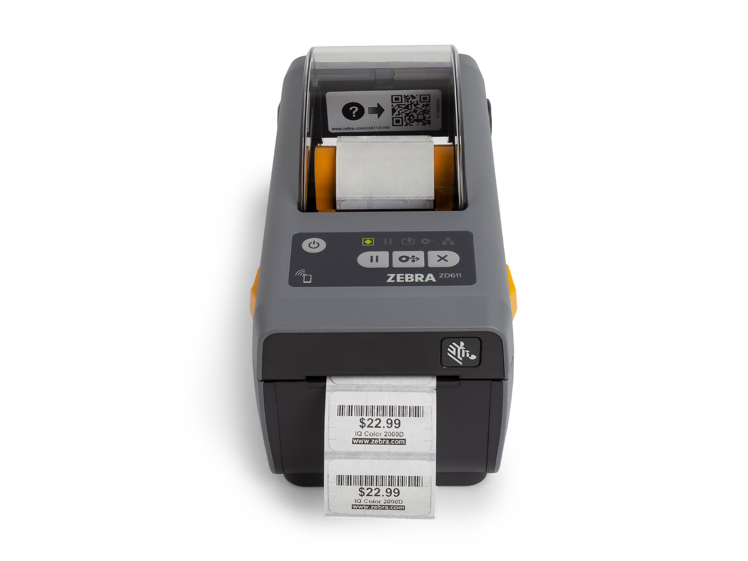 Imprimante Zebra ZD611d face avant lors de l’impression d’étiquettes