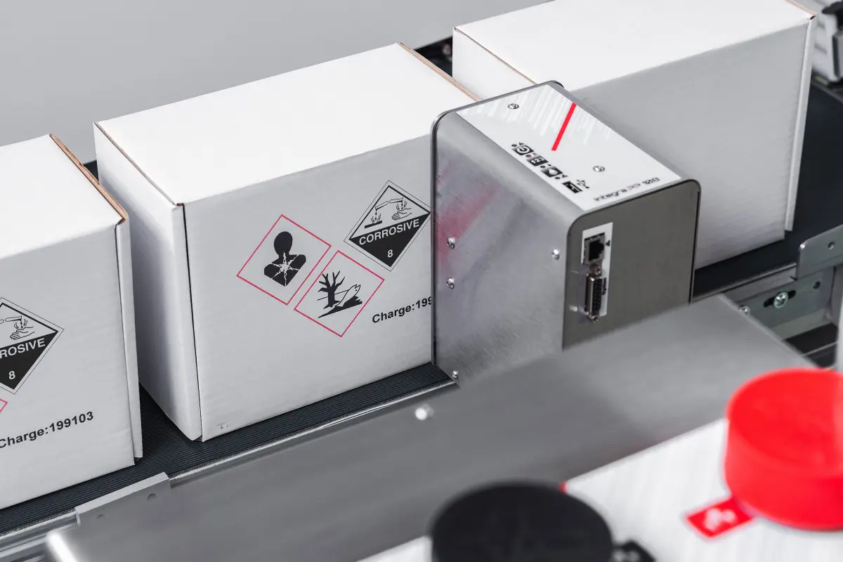 Hazard symbol printed on cardboard packaging